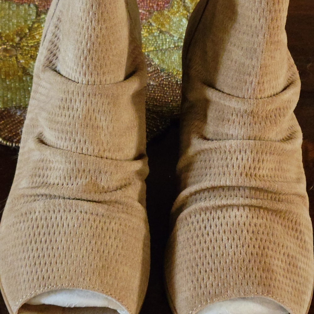 Tan Women's Peep-Toe Ankle Boots